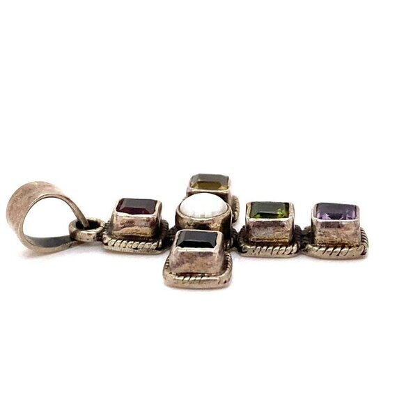 Estate Sterling Silver, Pearl, Garnet, Amethyst, Peridot & Citrine Cross Pendant - Picture 4 of 6